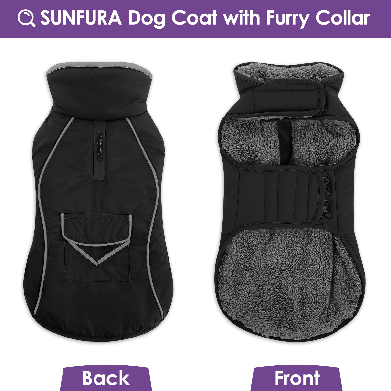 SUNFURA manteau hiver chien avec doublure fourrure pour chaleur.