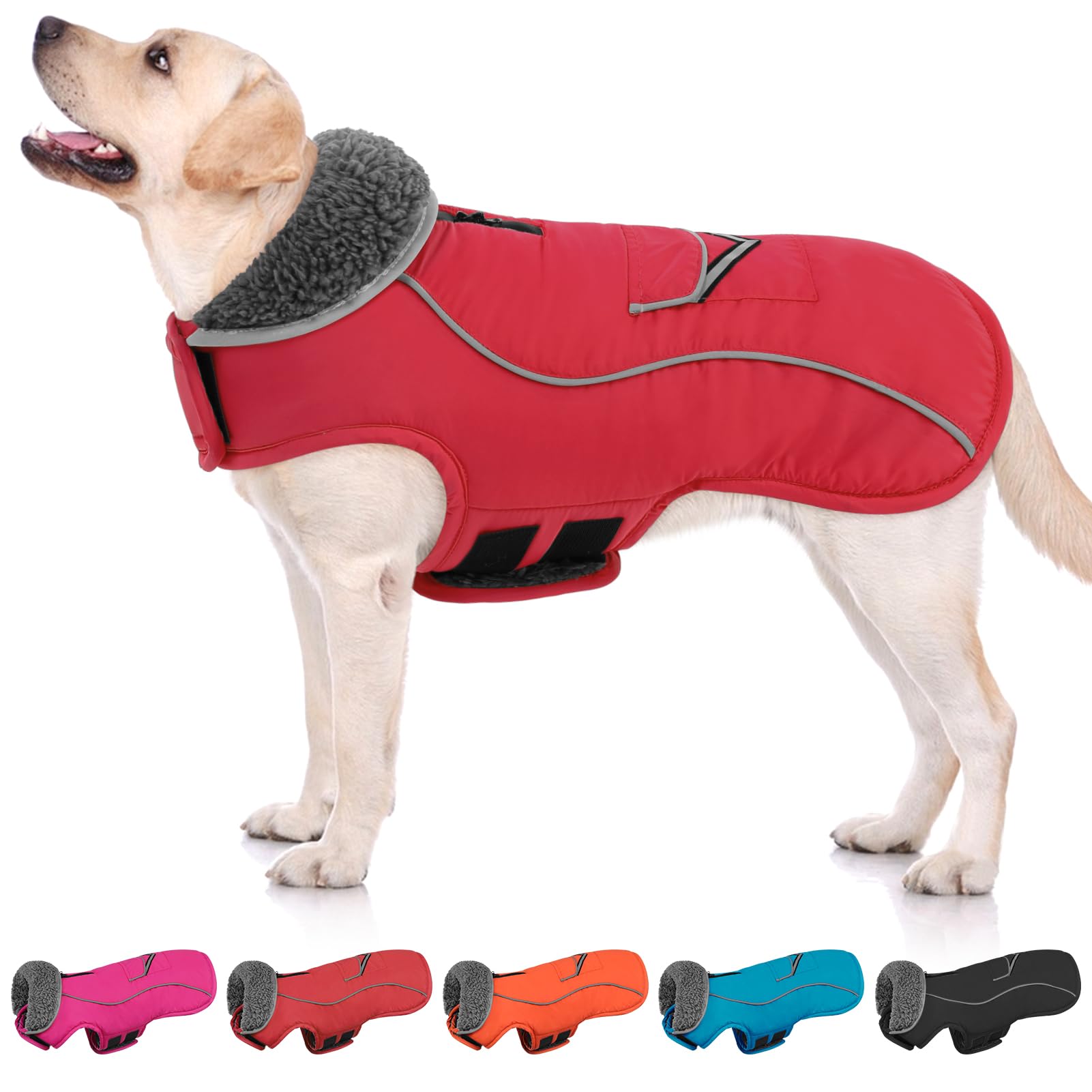 SUNFURA manteau hiver chien rouge vue dos, chaleur douce