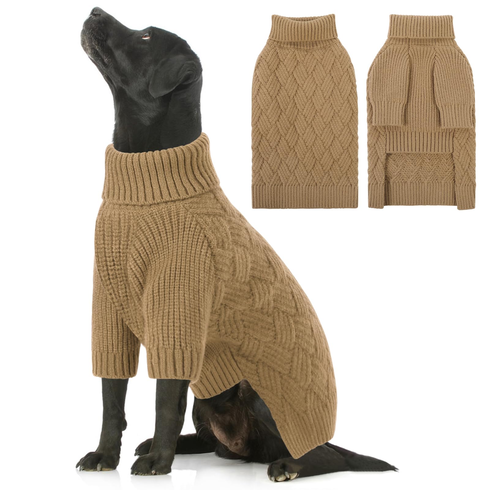 SUNFURA pull-chien col roulé camel XXL, chaleur confortable et enfiler facile.