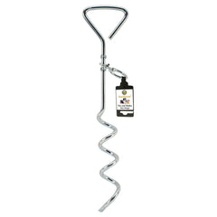 SunGrow-chien-tie-out-stake-sol-rotation-360 installé pour une promenade sans enchevêtrements.