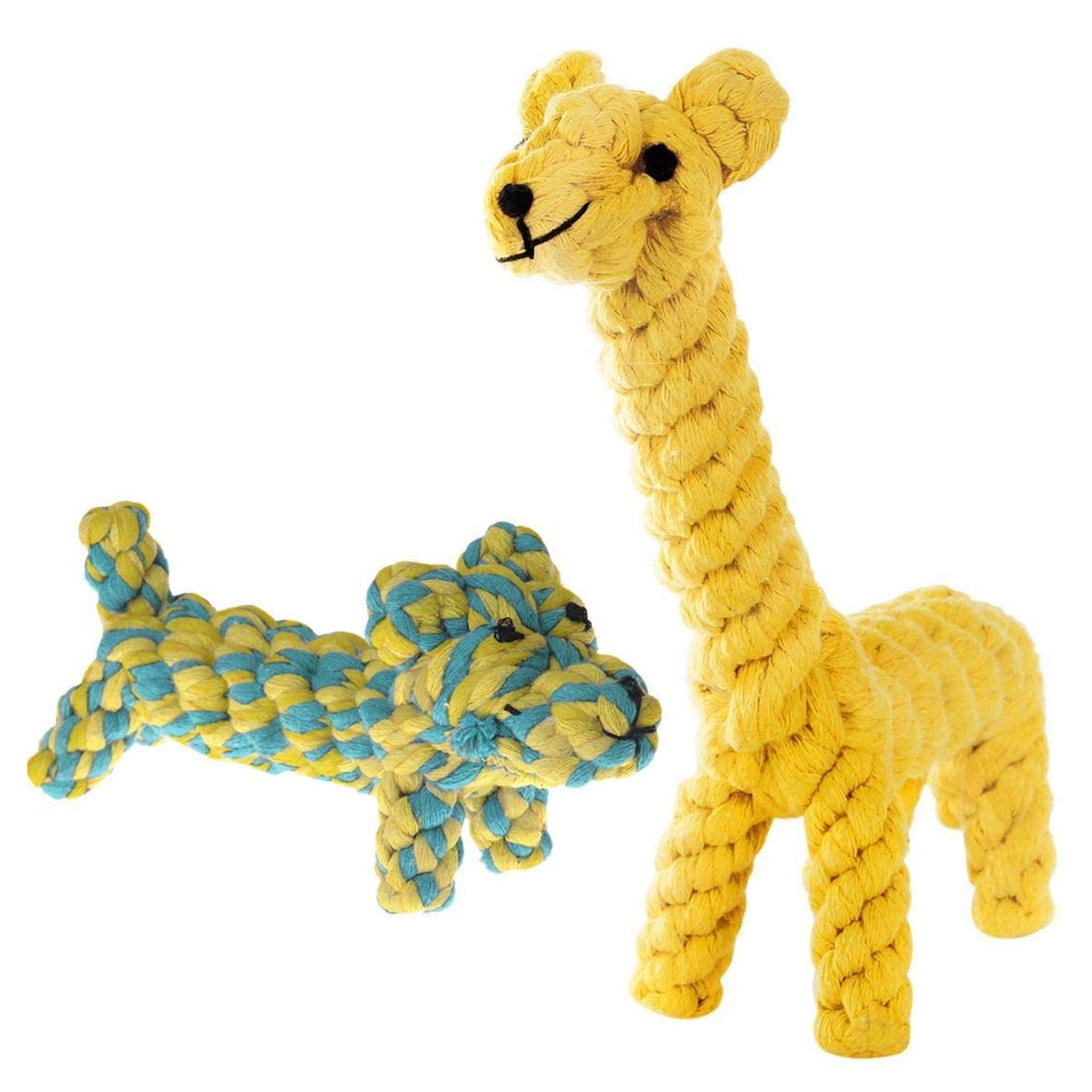 SunGrow Girafe Gaby en coton tressé, douceur et massage des gencives pour chiens.