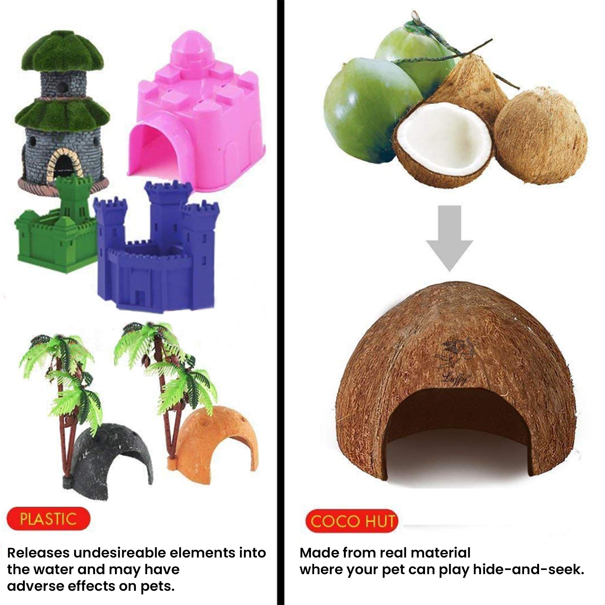 SunGrow hutte coco pour gecko à crête, tunnel multiples pour exploration et passage.