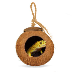 SunGrow Coco Hut Léopard Gecko, ouverture 2,5 pouces, refuge naturel et accessible.