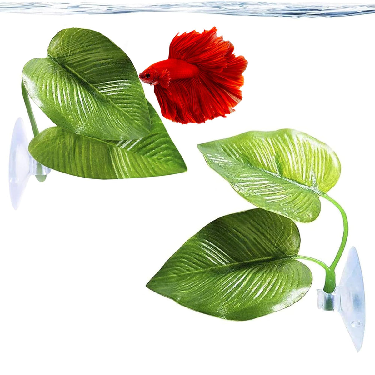 SunGrow plante-feuille plastique avec cachette naturelle pour aquarium.
