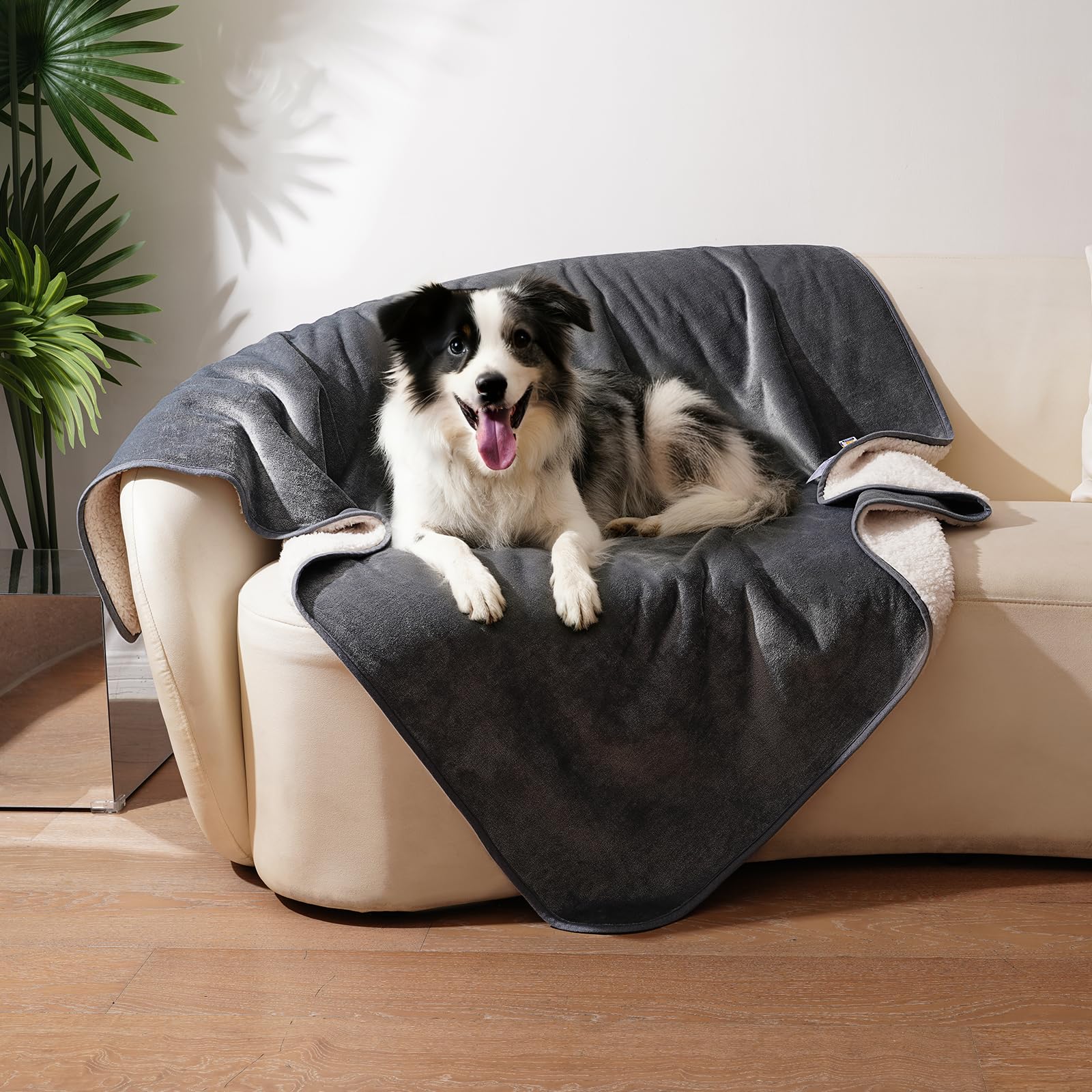 Sunheir couverture impermeable avec douceur sherpa gris, confort accru pour les animaux
