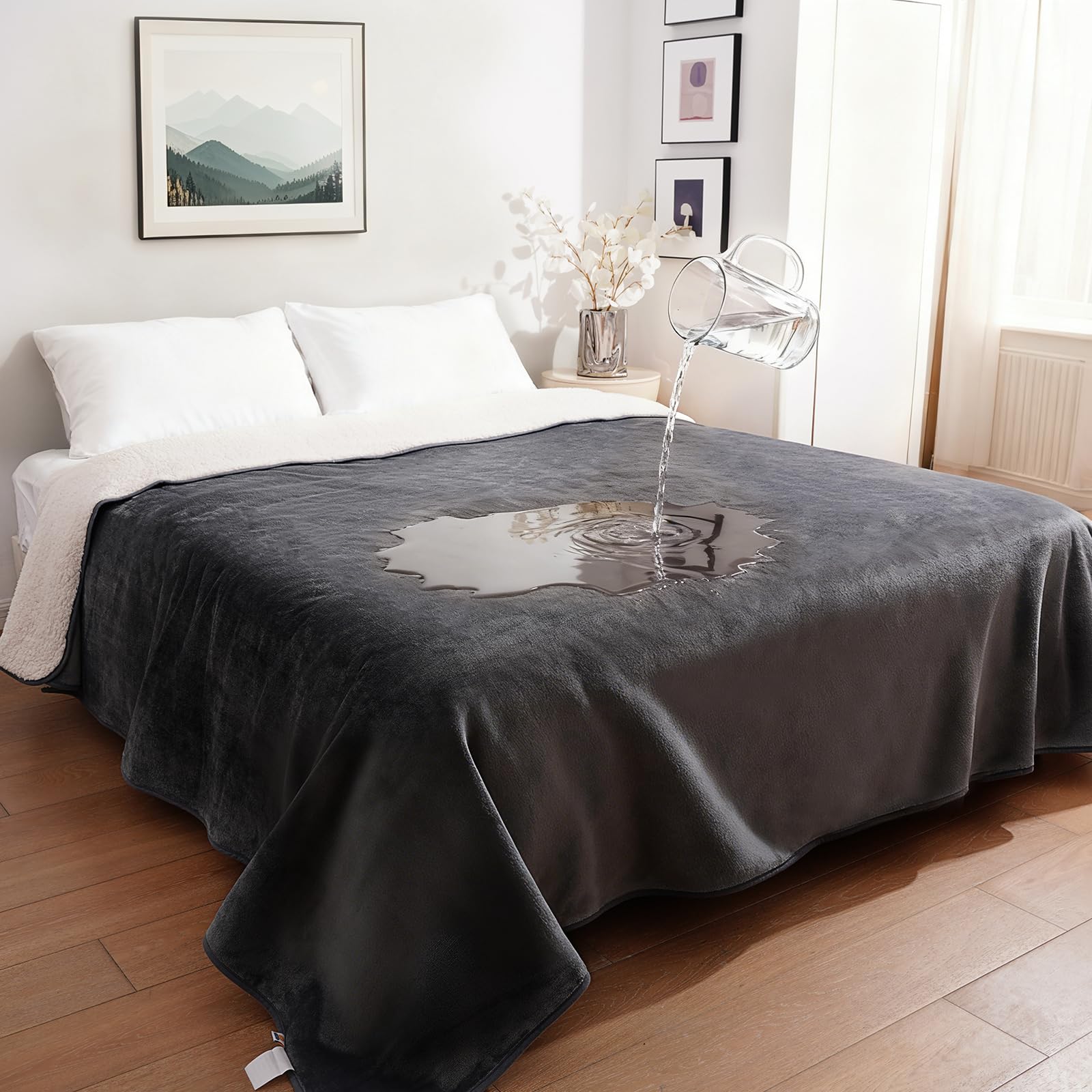 Sunheir couverture impermeable pour grand lit, face Sherpa chaude et réversible.