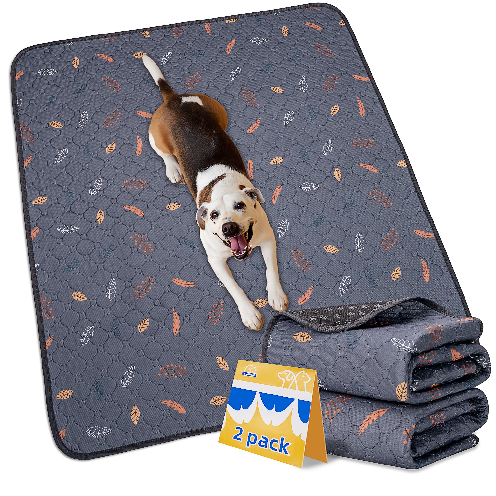 Sunheir tapis lavable pour chien gris 48x48, base antidérapante protégeant les sols.