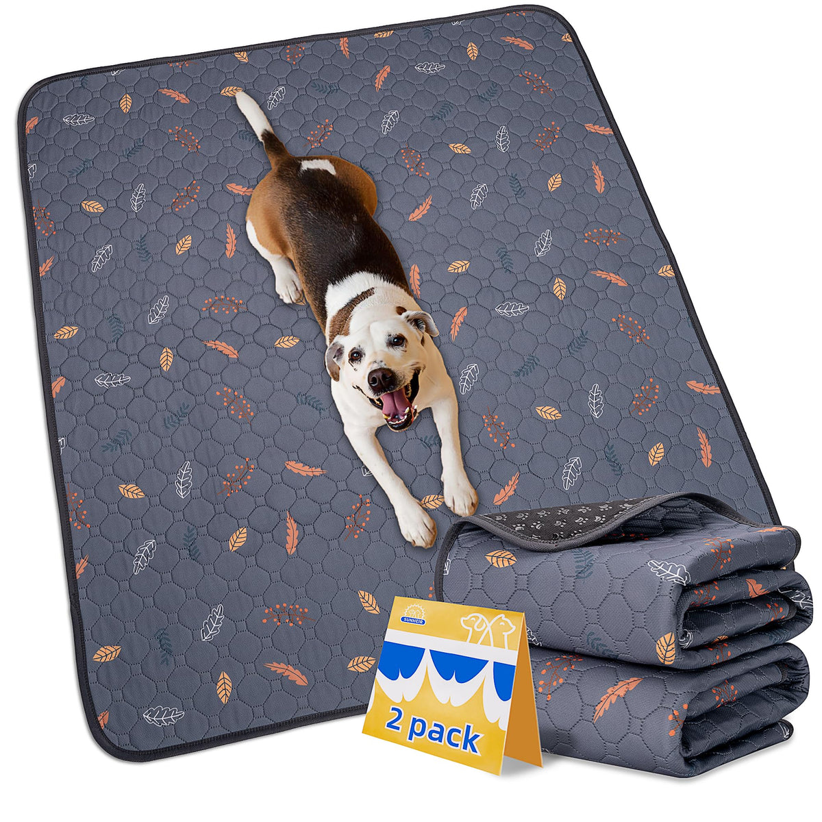 Sunheir tapis lavable pour chien gris 48x48, base antidérapante protégeant les sols.
