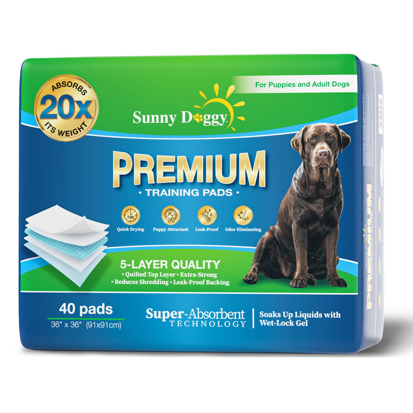 Sunny Doggy Tapis absorbant très grand 36x36, idéal pour l'entraînement et les accidents.