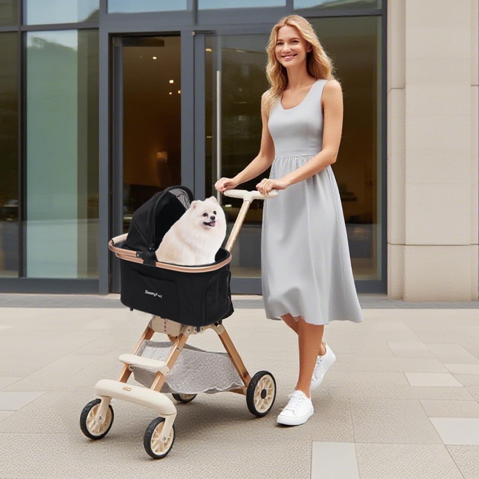 Sunnyfeel poussette animal - rangement grand bac, transport facile des essentiels.