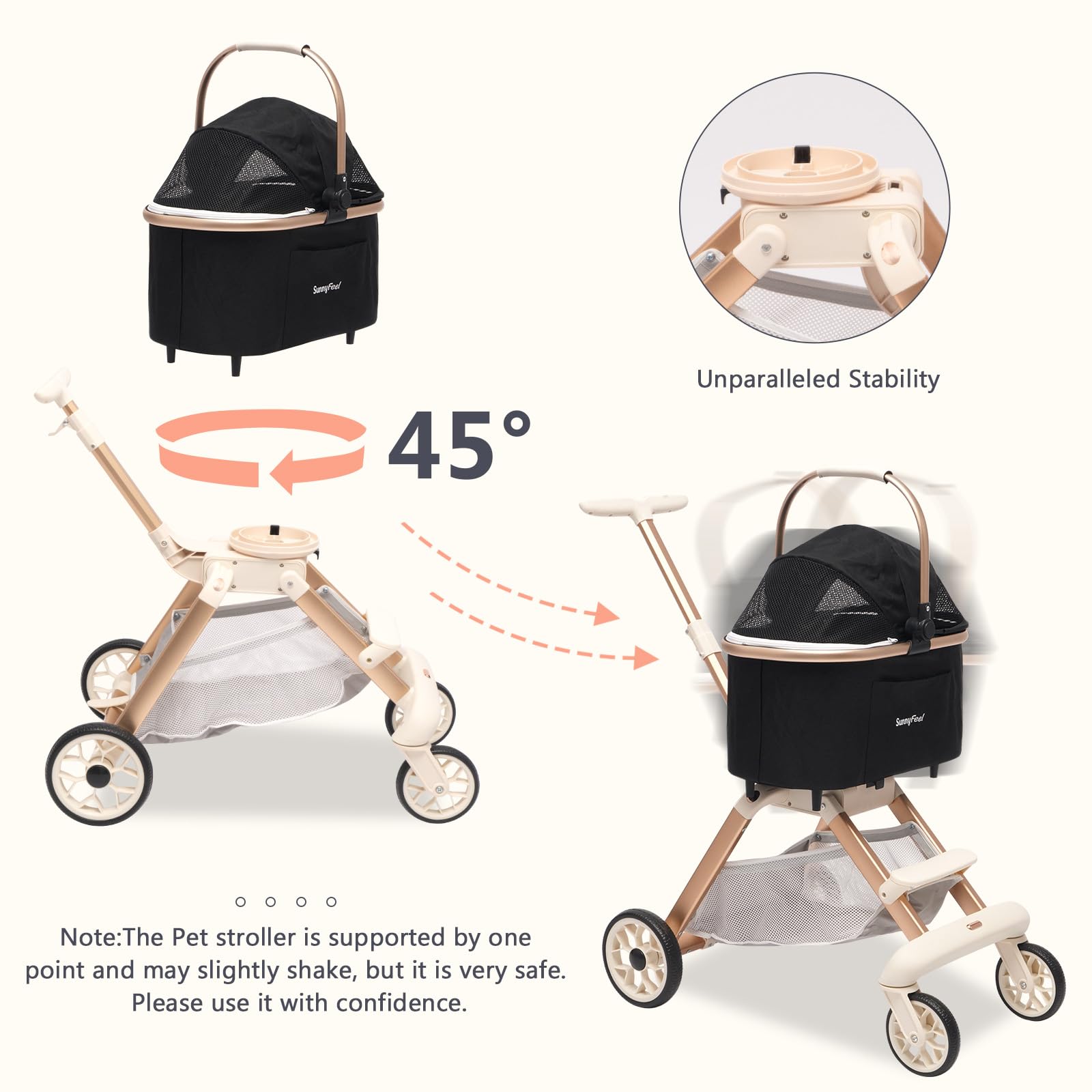 Sunnyfeel poussette animal - réseau respirant pour plus de confort en promenade.