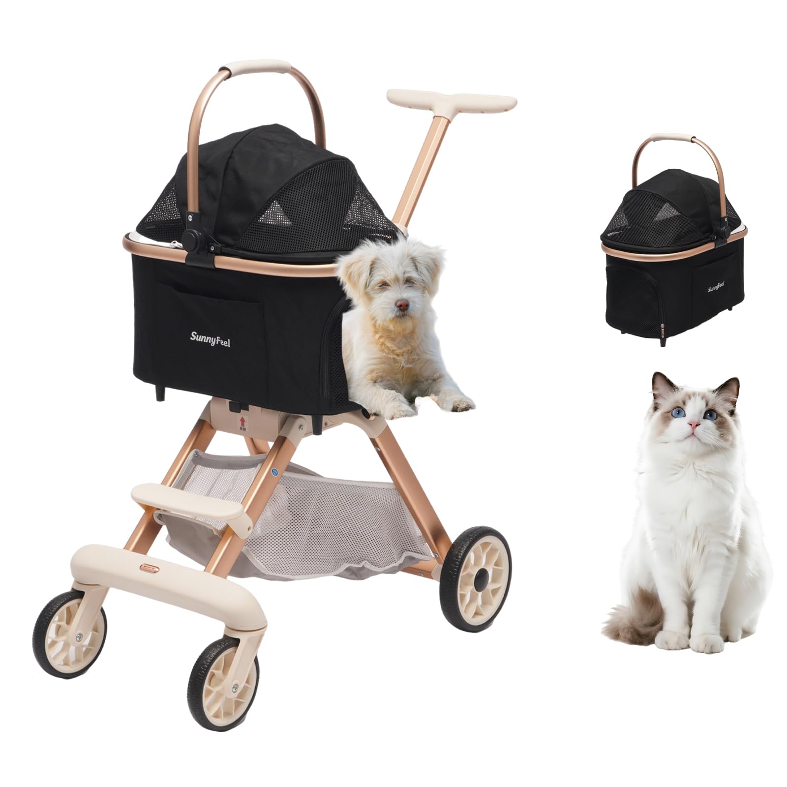 Sunnyfeel poussette animal - vue avant, mobilité pratique pour sorties quotidiennes.