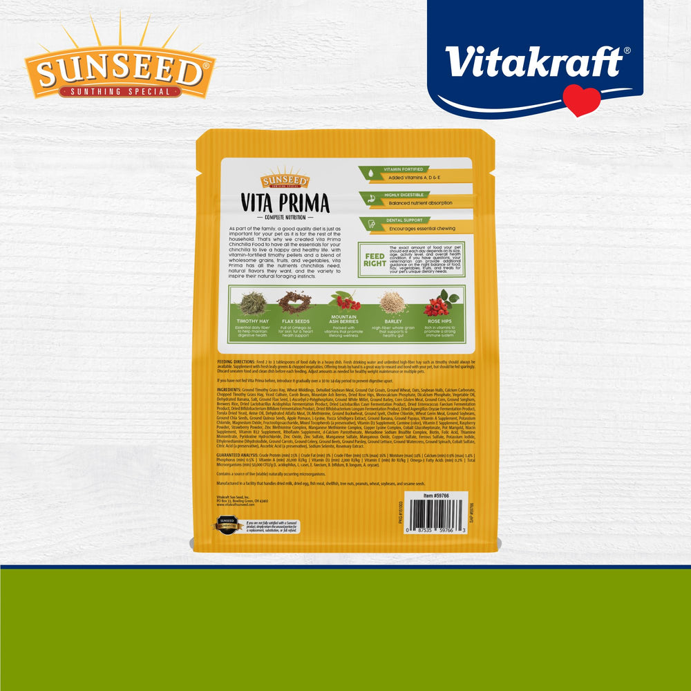 Sunseed Vita Prima chinchilla food sac-fermeture-hermetique prolonge la fraîcheur.