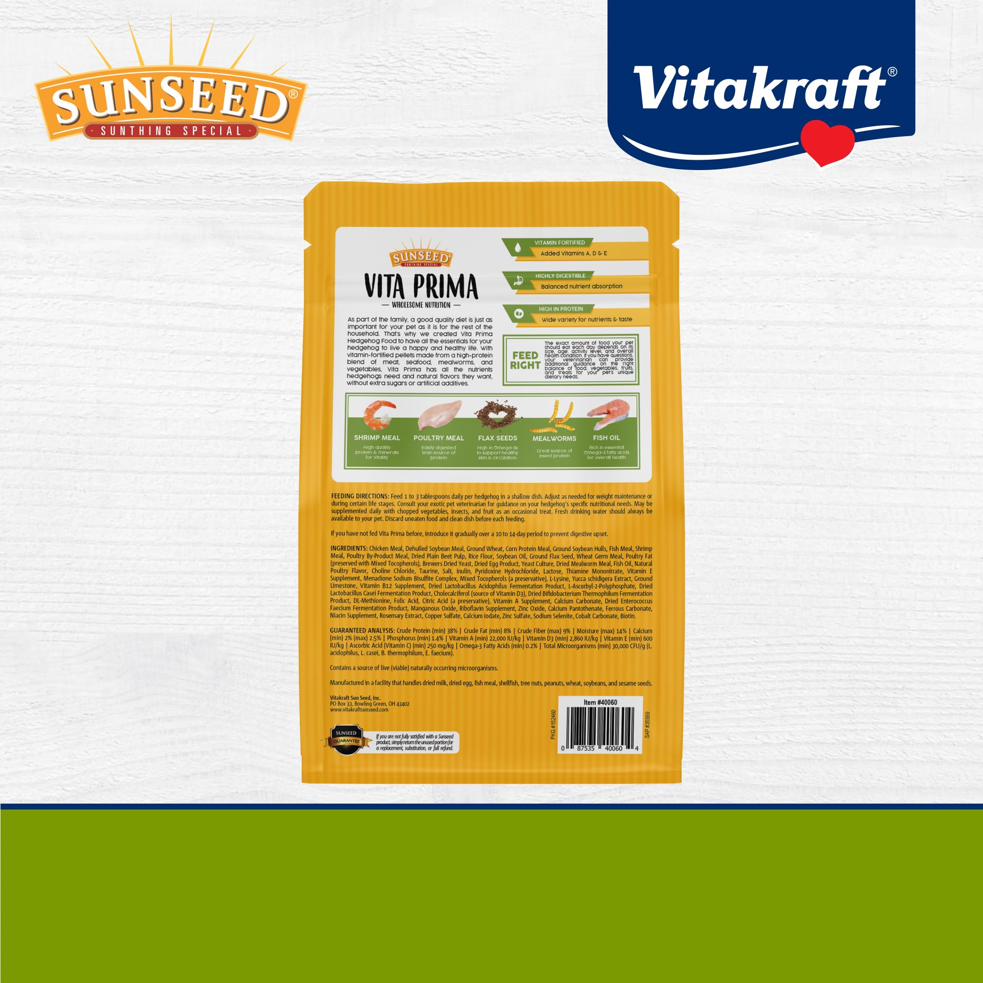 Sunseed Vita Prima hérisson sans additifs: sans colorants et conservateurs
