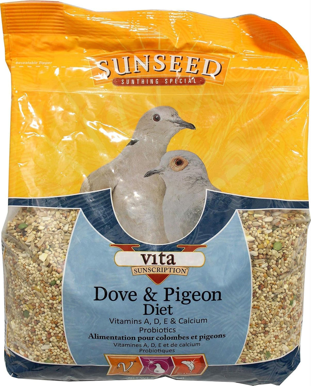 Sachet Sunseed Vita Sunscript Dove Pigeon 5 lb, favorise digestion et plumage sain.