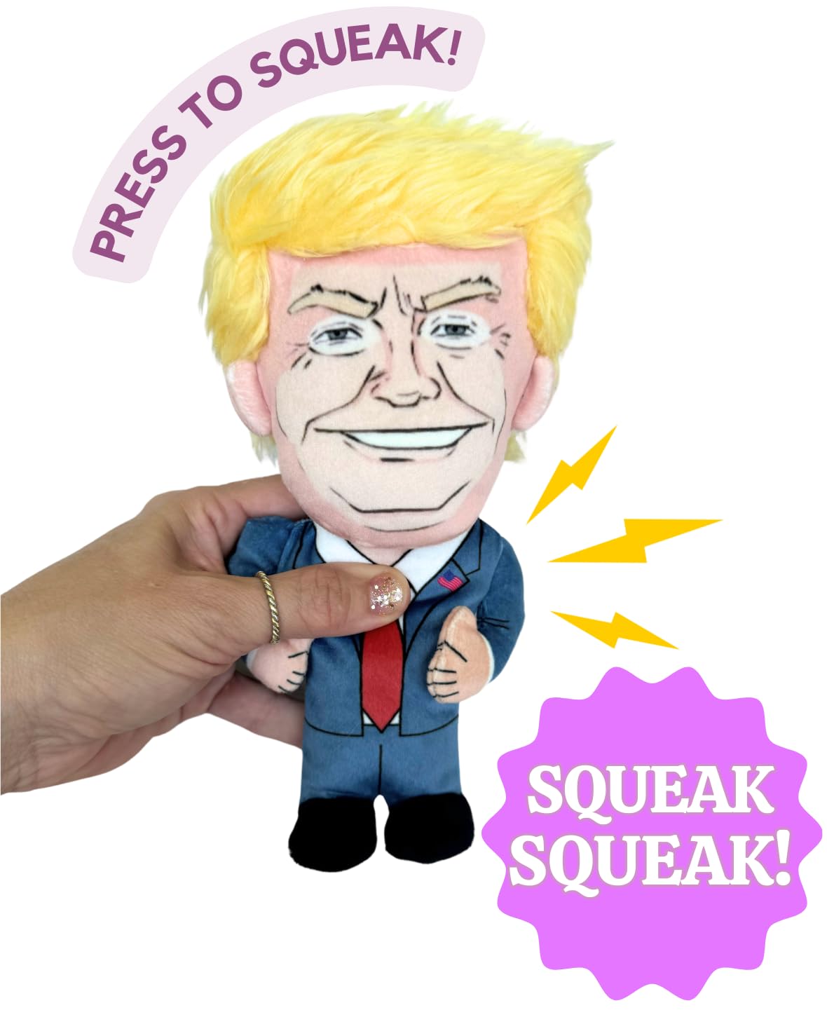 SUNSPARK jouet Donald Trump avec couineur intégré, divertissant chiens et chats.