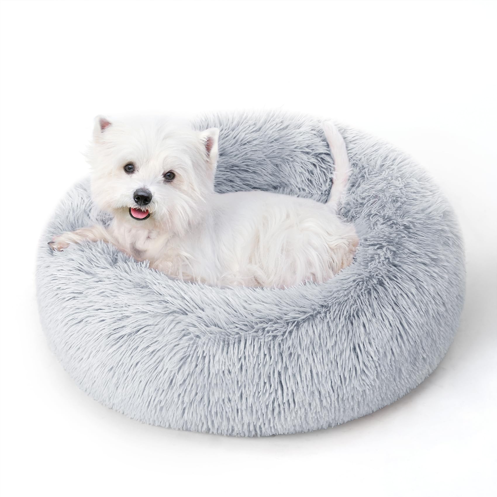 SunStyle Home lit donut gris clair — vue générale, douceur enveloppante pour chats et petits chiens.