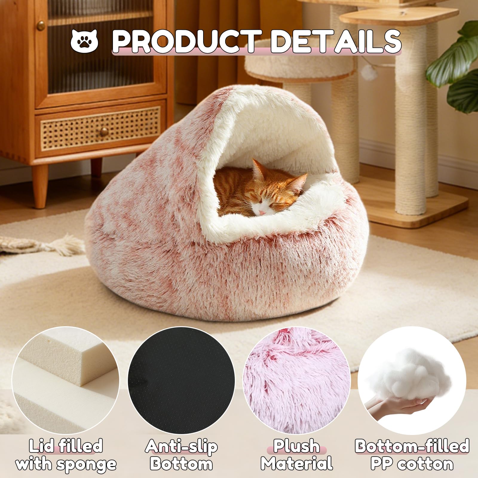 SUOXU lit-chat cabane peluche rose, parfait pour des siestes calmes.