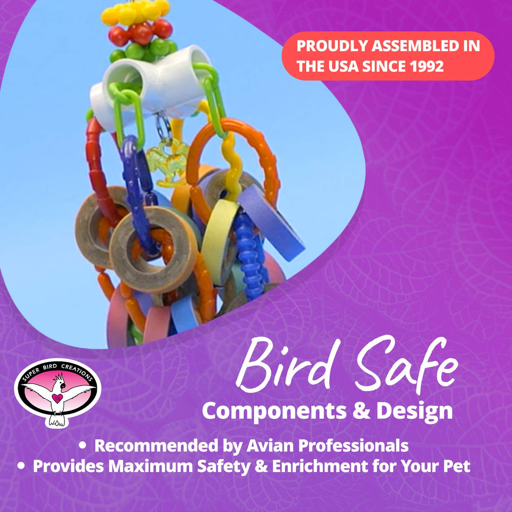 Enrichissement jeu pour perroquets avec le Bagel Cascade, réduction de l’ennui et promotion de l’exercice.