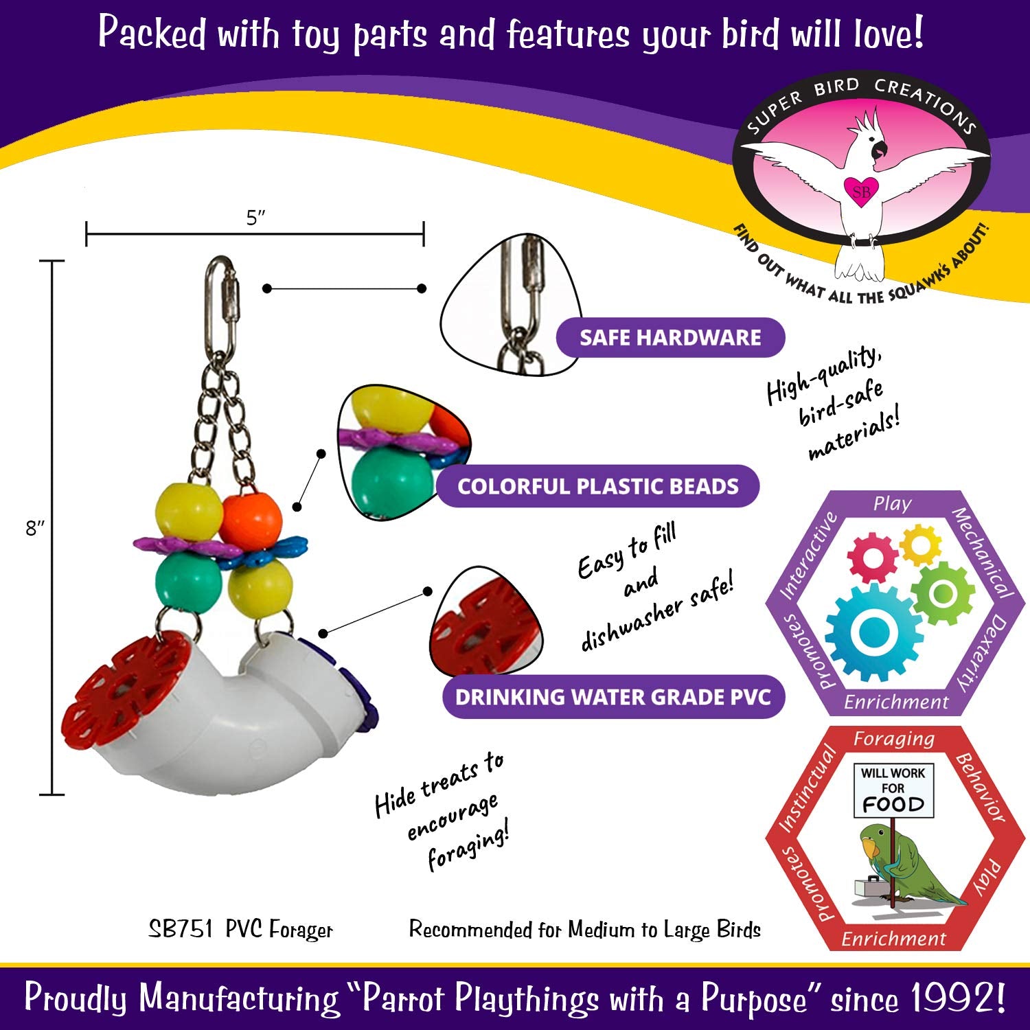 SB751 PVC Forager: perles colorées qui attirent l’attention et prolongent le jeu