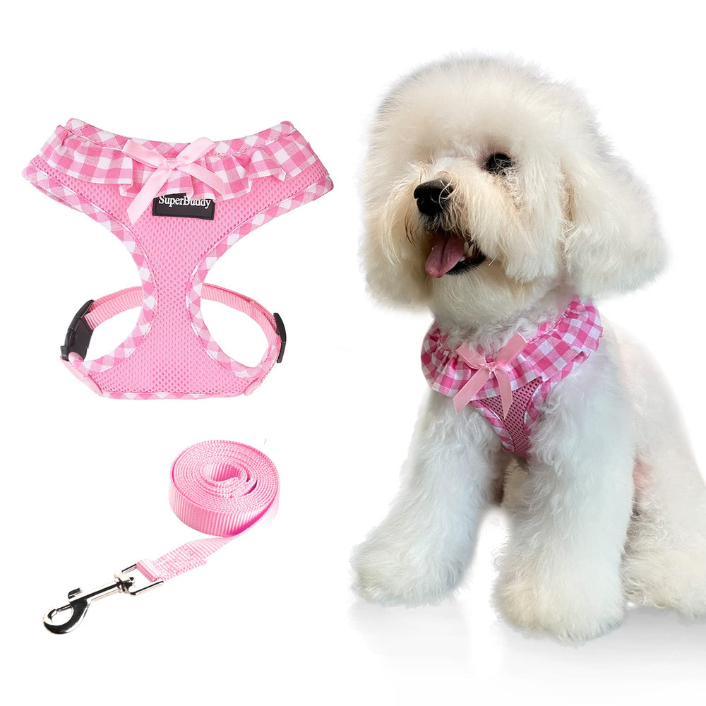 Harnais SuperBuddy maille douce rose pour balades confortables.