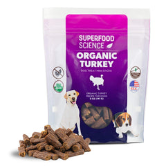 Emballage des friandises dinde bio Superfood Science, pratique pour l'entraînement.