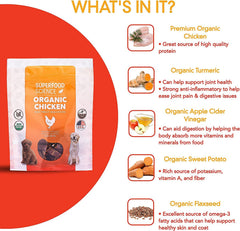 Friandises poulet bio au curcuma, riches en super-aliments pour motivation.