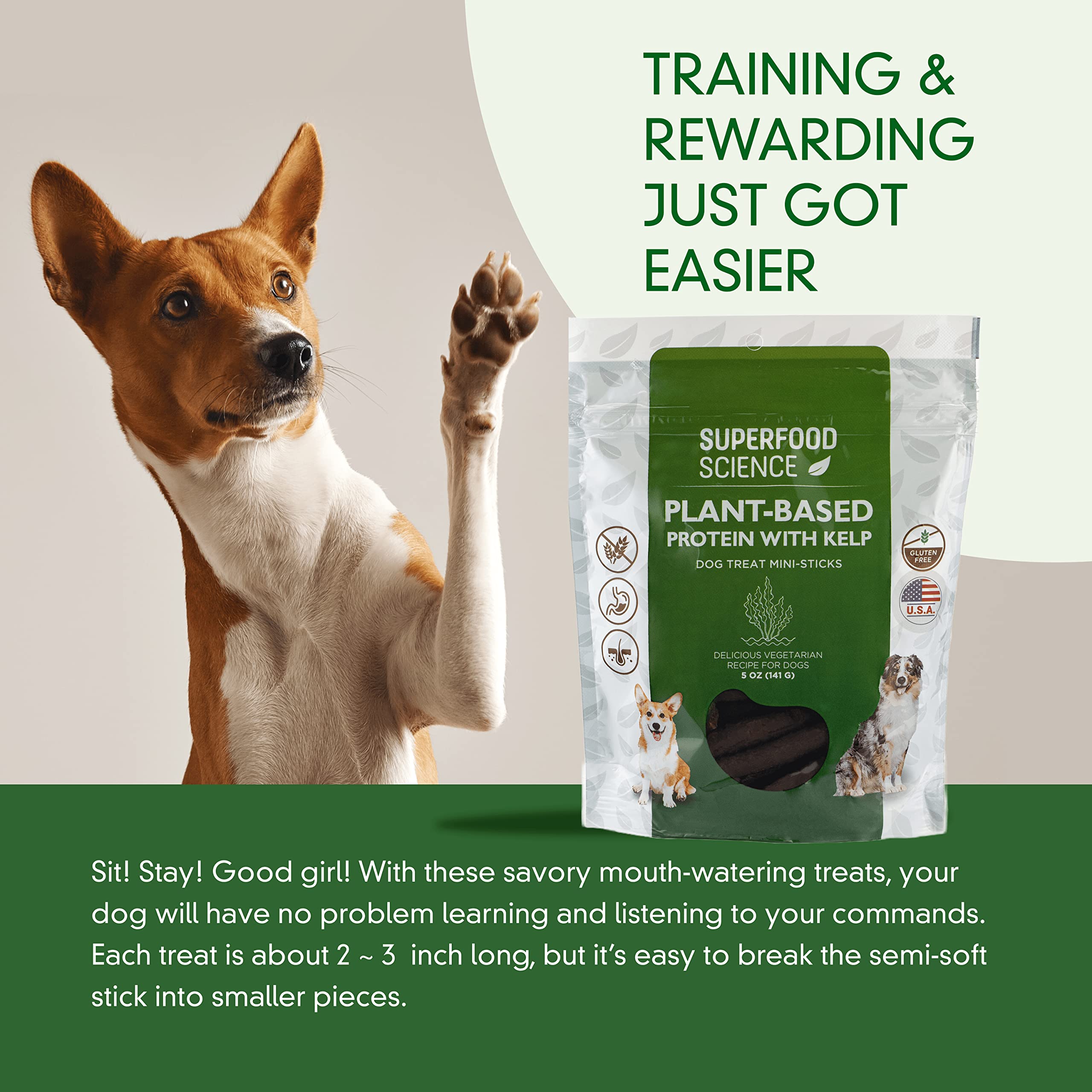 Texture semi-molle des friandises Superfood Science idéale pour petits chiens.