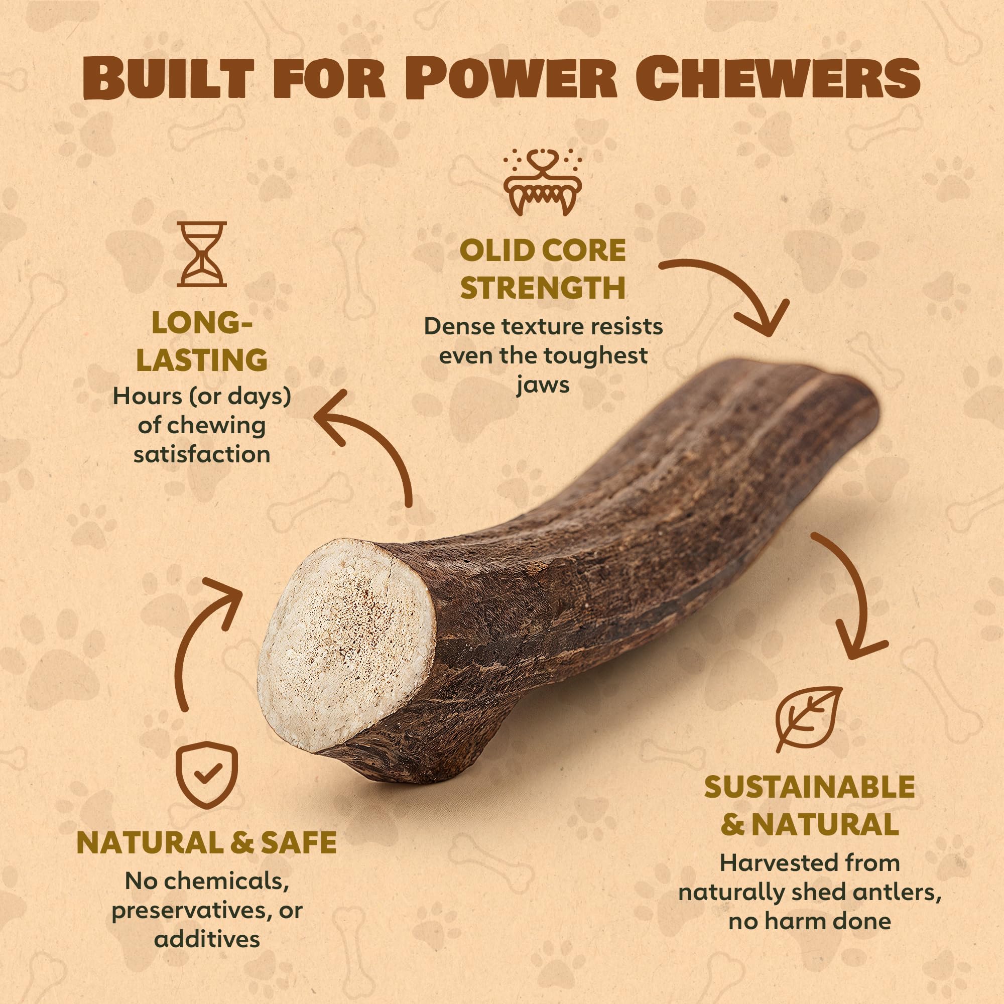 Superior Antler Dog Chews — sans additifs chimiques ni conservateurs.
