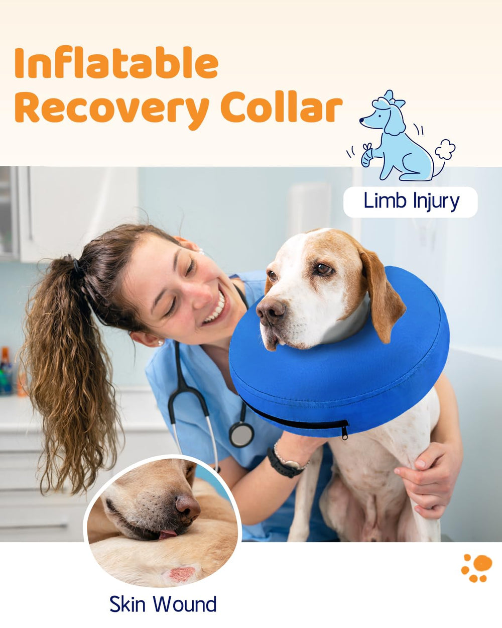 Supet collier conique inflable pour chats et chiens, confort et sécurité.