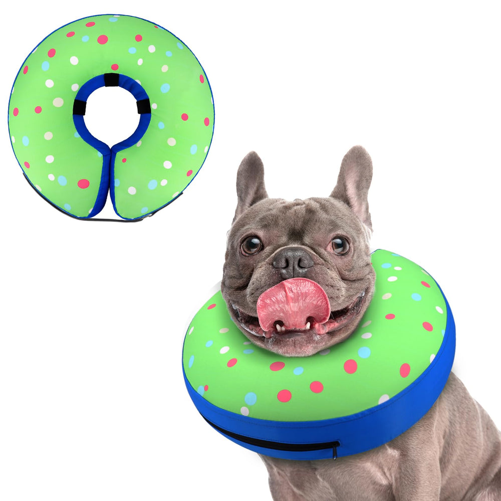 Supet collier beignet gonflable chien - vue avant, protège la zone blessée sans bloquer la vision.