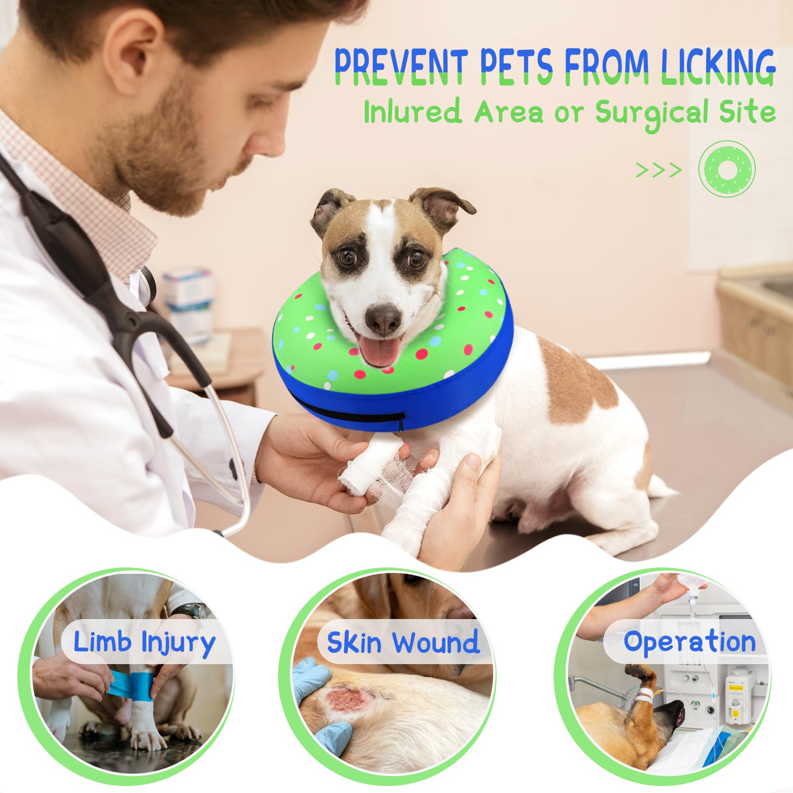 Supet collier beignet gonflable chien - vue dos, confort doux et léger pour le quotidien.