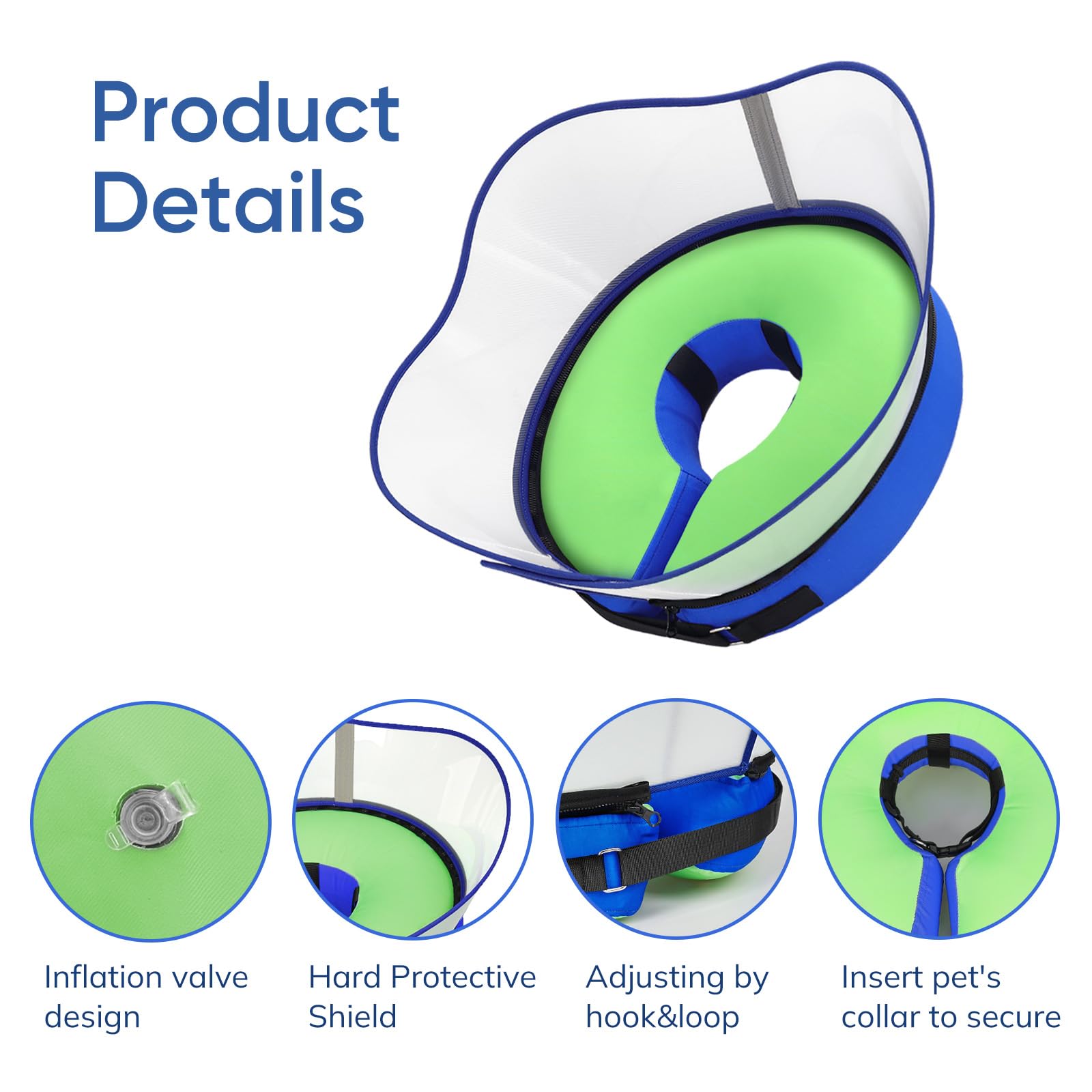 Supet collier donut inflable, disponible en plusieurs tailles pour diverses morphologies canines.