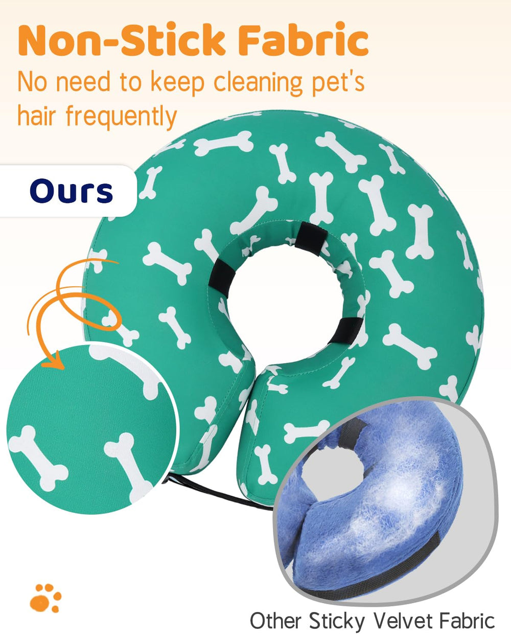Surface anti-adhérente du collier donut Supet, nettoyage facilité.