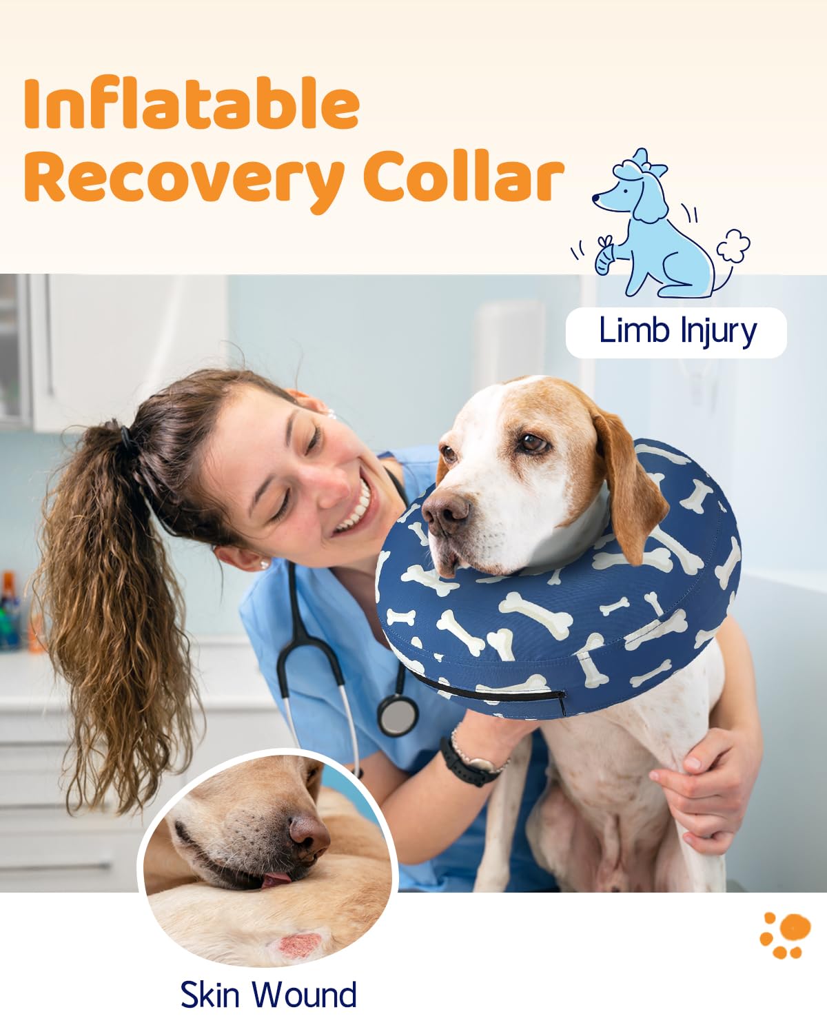 Collier gonflable Supet après chirurgie pour chiens et chats, support léger et ajustable.