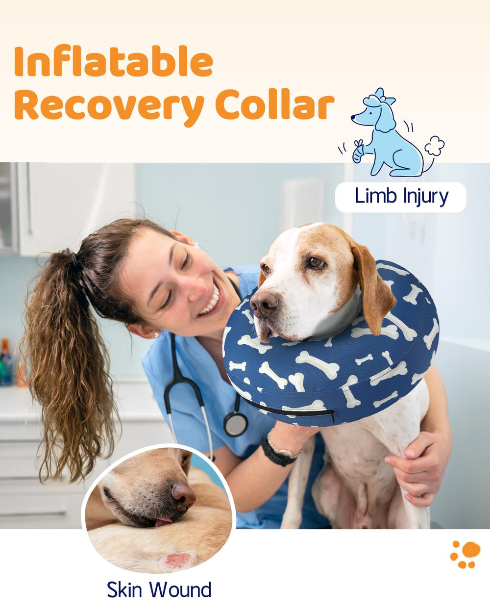 Collier gonflable Supet après chirurgie pour chiens et chats, support léger et ajustable.