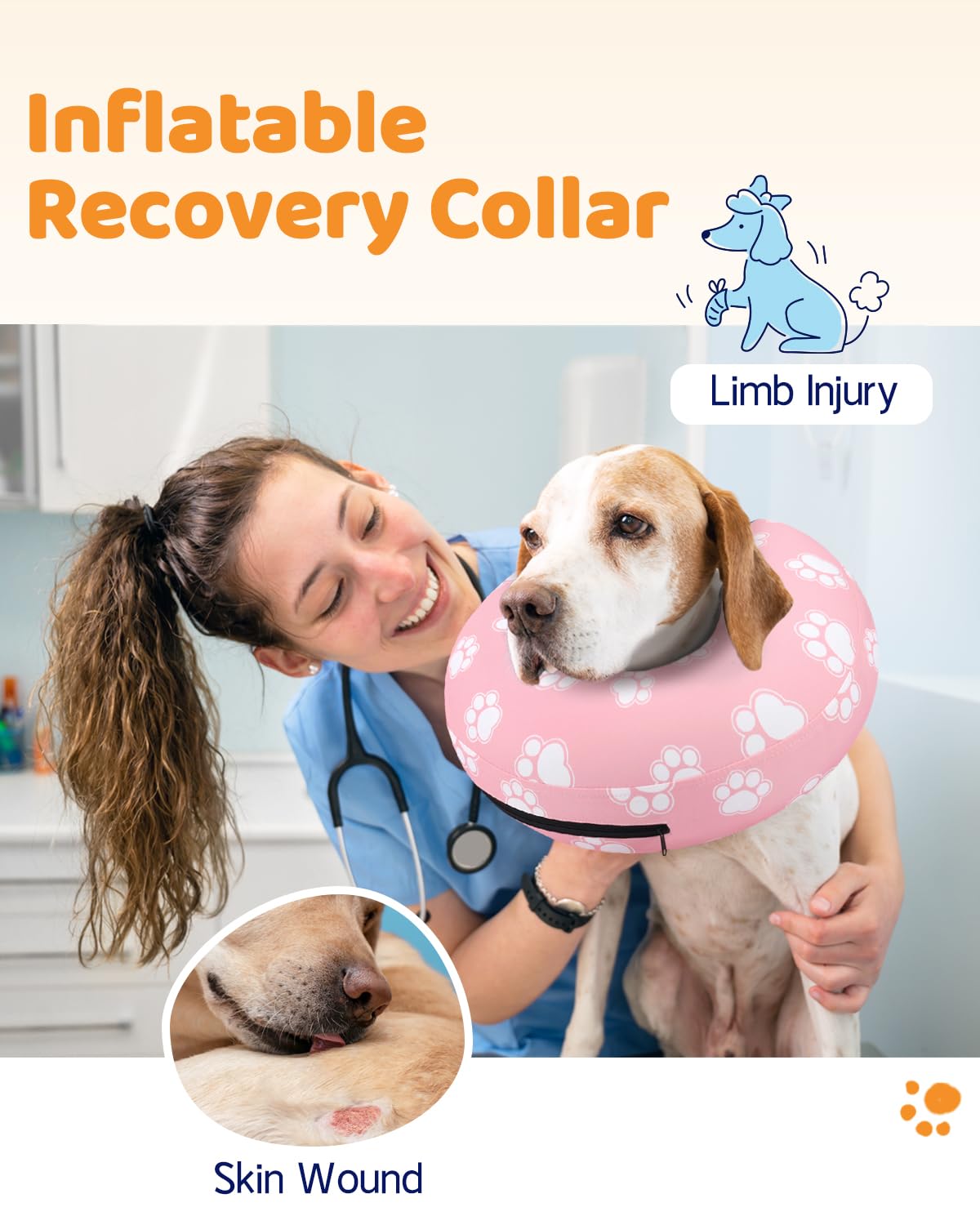 Supet collier gonflable conique chien moyen, léger et ajustable