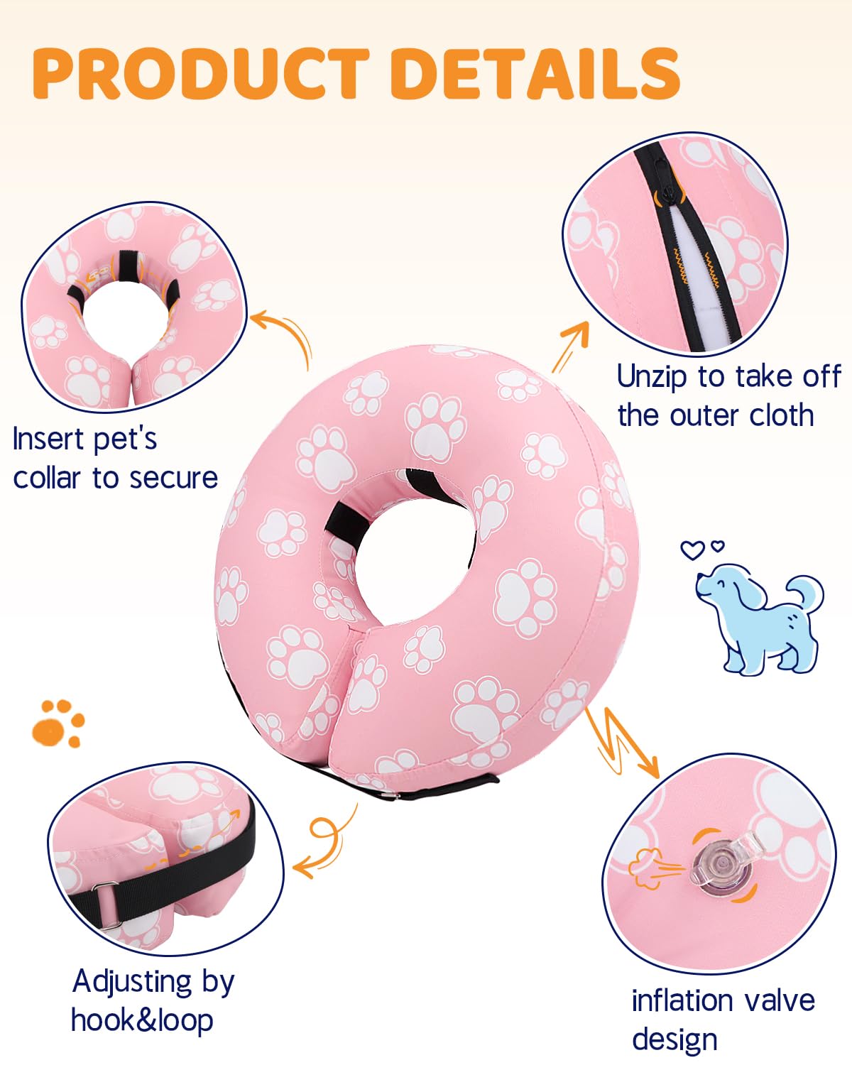 Supet collier gonflable donut design mignon et agréable pour l'animal.