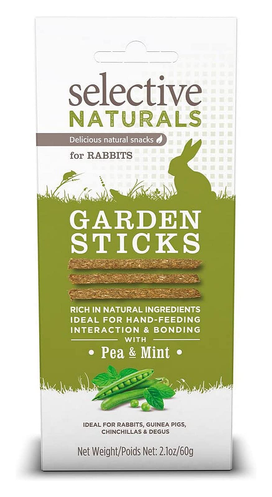 Supreme Petfoods batonnets jardin pois menthe pour lapins, parfaits pour l'interaction.
