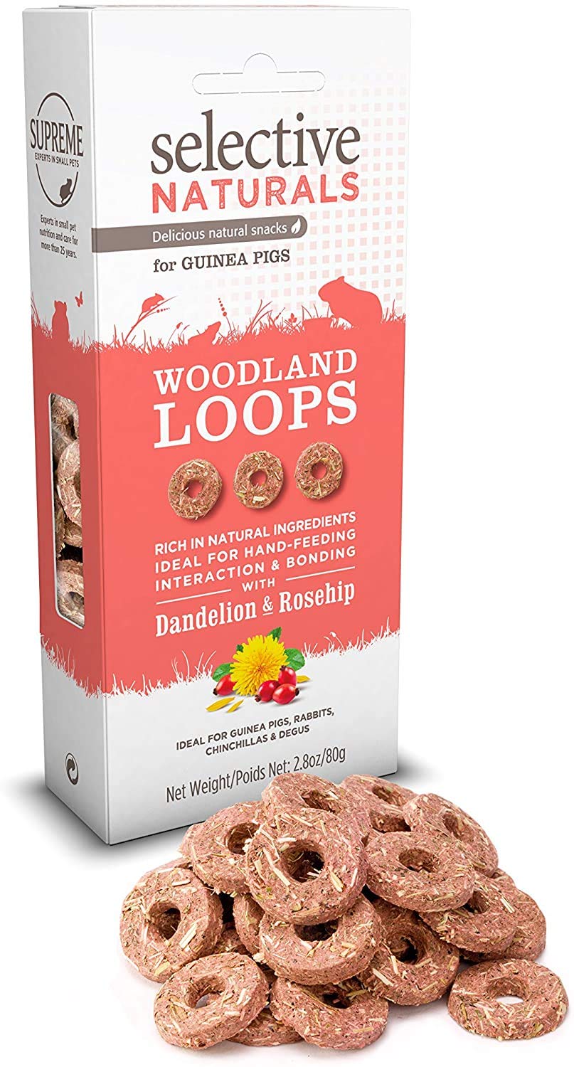 Friandises Supreme Selective Naturals Woodland Loops pour lapin, fibre élevée et naturelle.