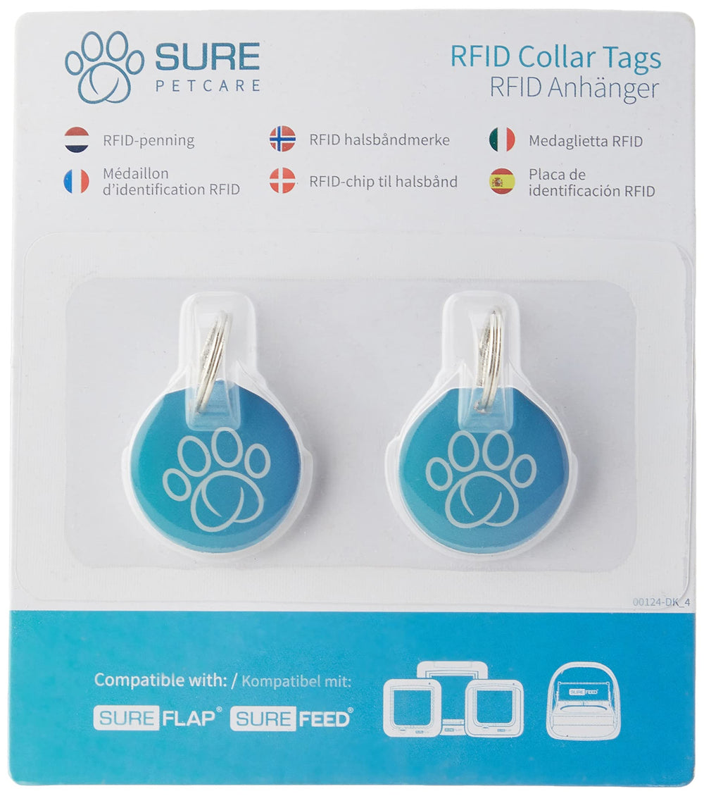 Tag RFID SureFlap avec code unique pour identification sécurisée du compagnon.