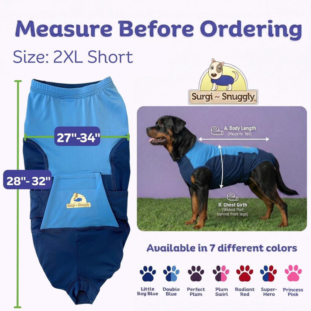 Surgi-Snuggly manteau récupération chien - vue avant, mouvement libre et doux.