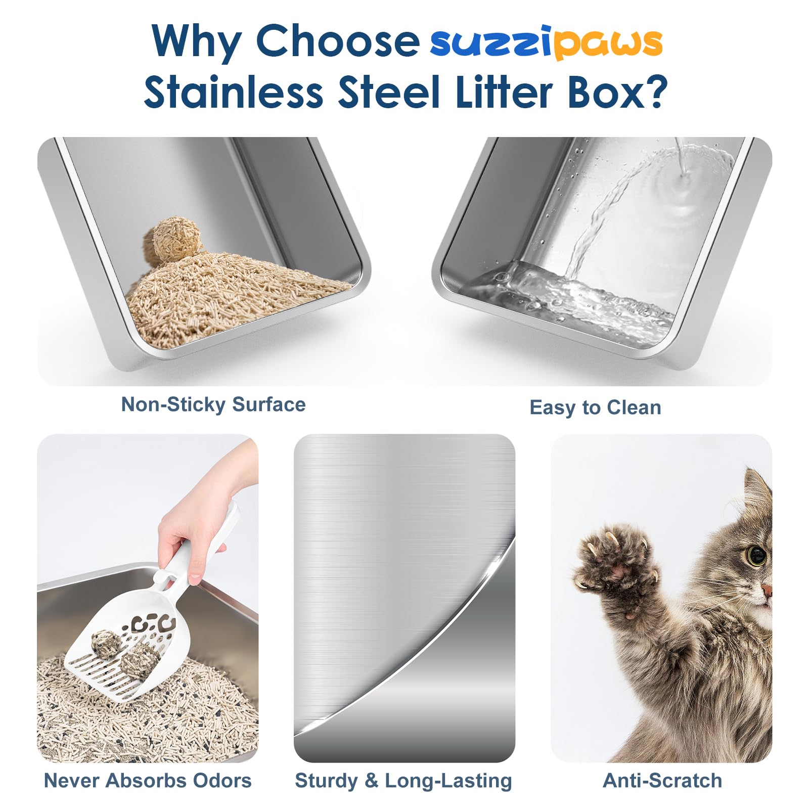 Suzzipaws boîte-litière métal nettoyage facile: entretien rapide
