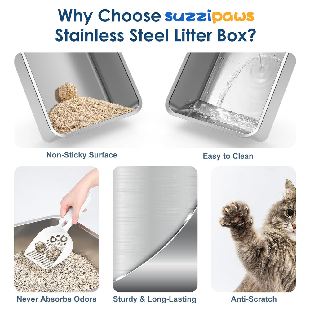 Suzzipaws boîte-litière métal nettoyage facile: entretien rapide