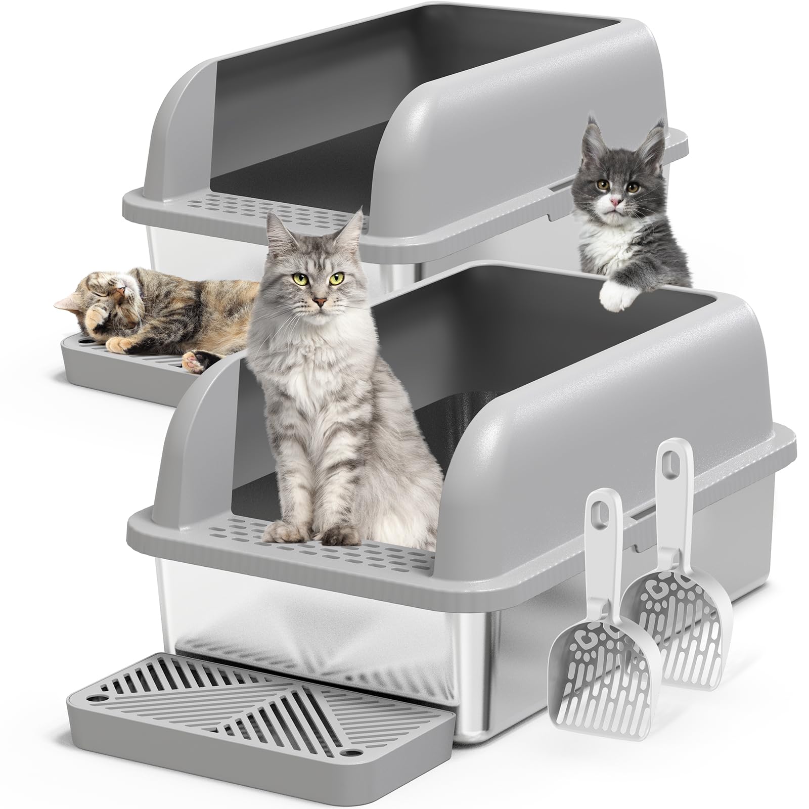 Suzzipaws boîte-litière métal XL duo couvercle: espace généreux pour plusieurs chats