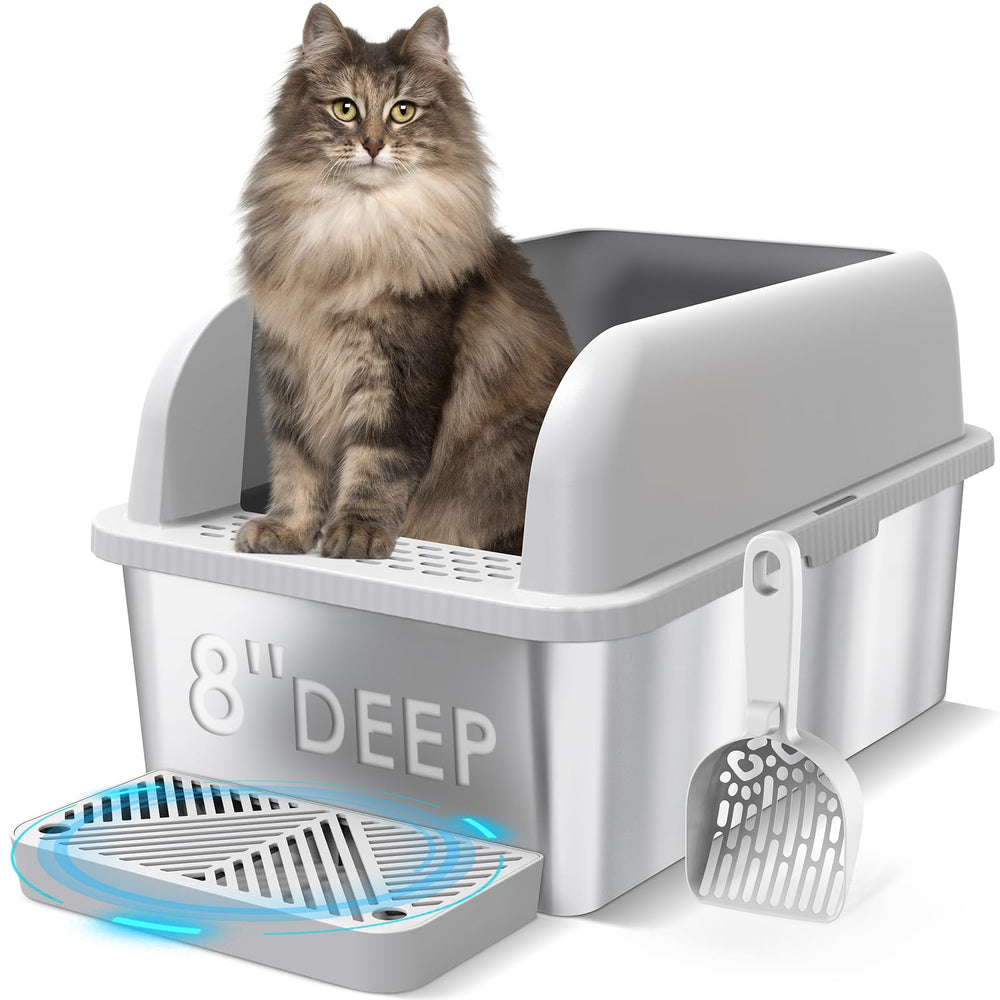 Suzzipaws litière inox 8 pouces profonde, espace confortable pour grands chats.