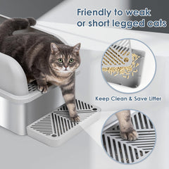 Suzzipaws litière inox filtre-pédale pour réduire les copeaux sur le sol.