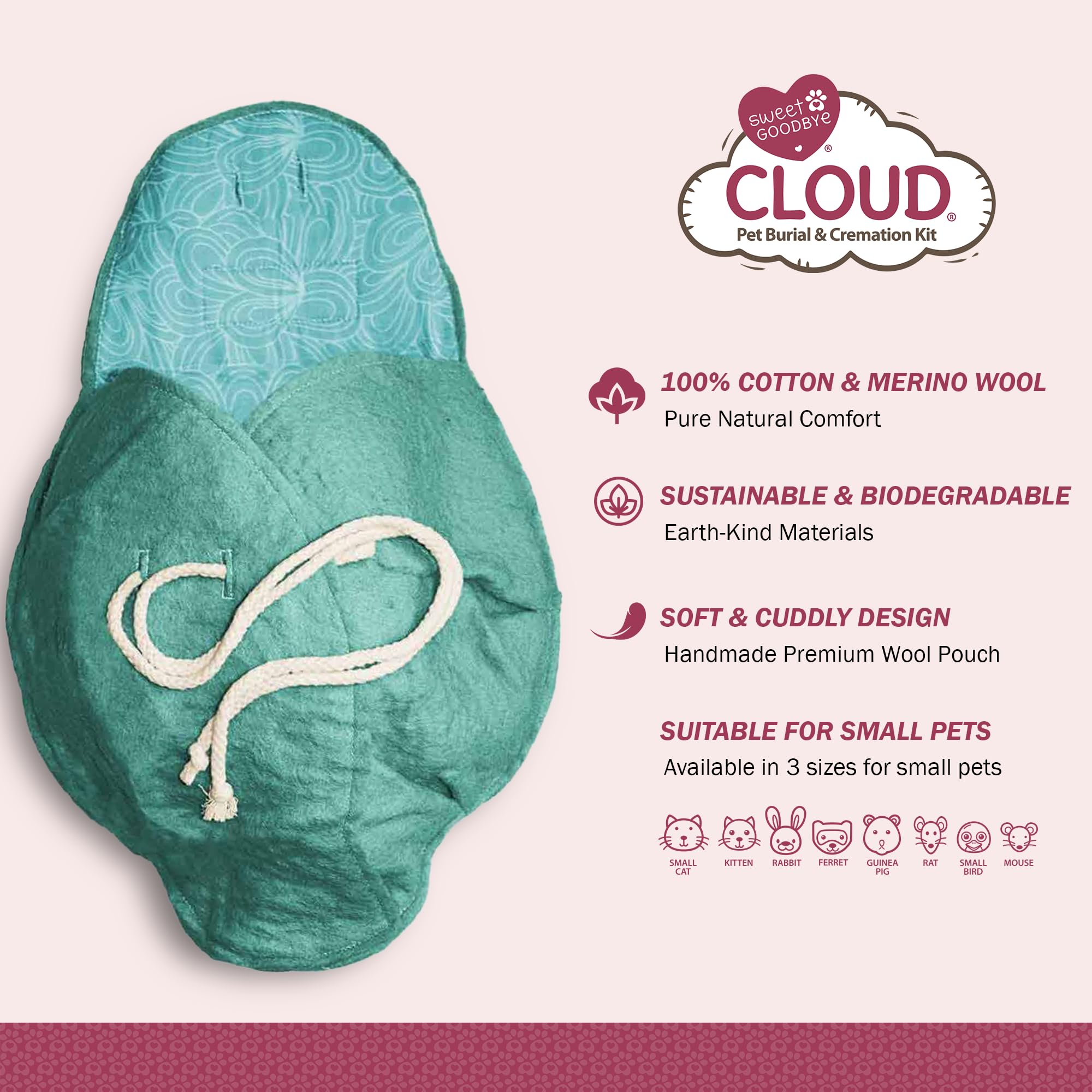 Sweet Goodbye Cloud pochette laine merino coloree enveloppant l’animal avec douceur