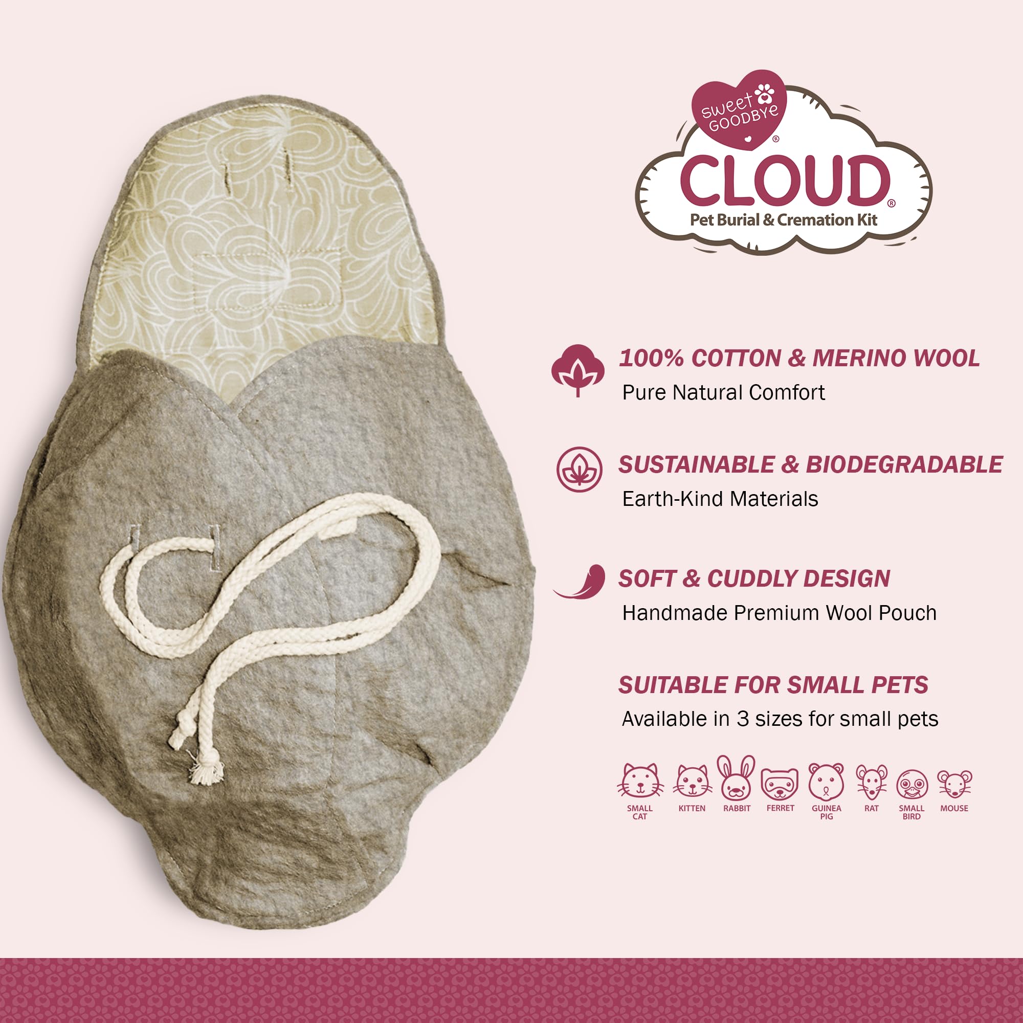 Sweet Goodbye Cloud: pochette en laine merino douce, couture artisanale et confort.