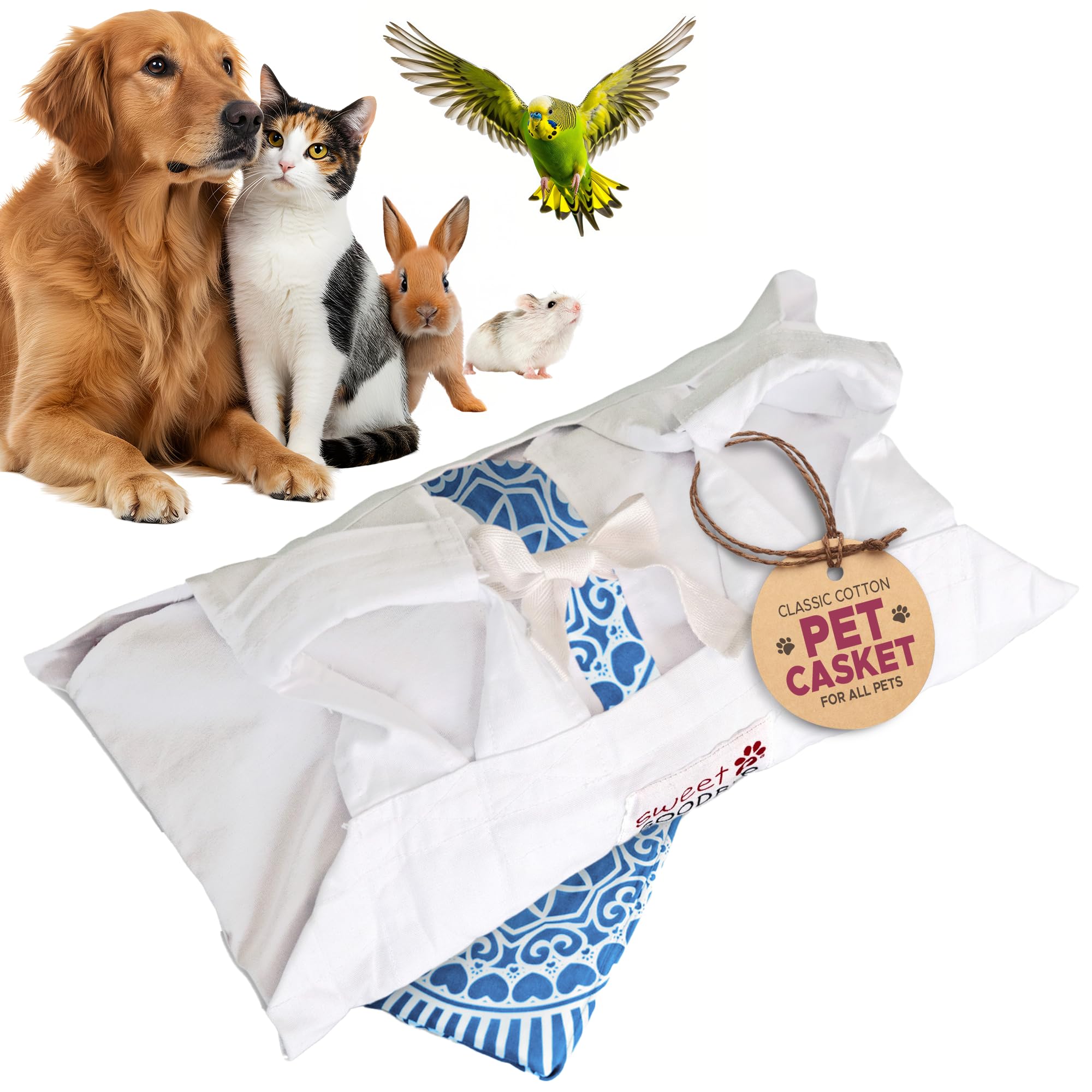 Sweet Goodbye Cocoon – cercueil coton classique XS blanc et bleu clair, confort discret.